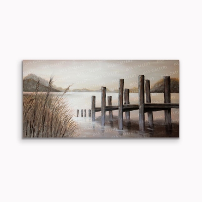 تابلوی رنگ روغن دریاچه و پل
