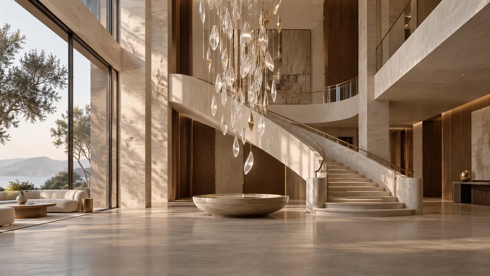 Monumental chandelier in a double-height atrium