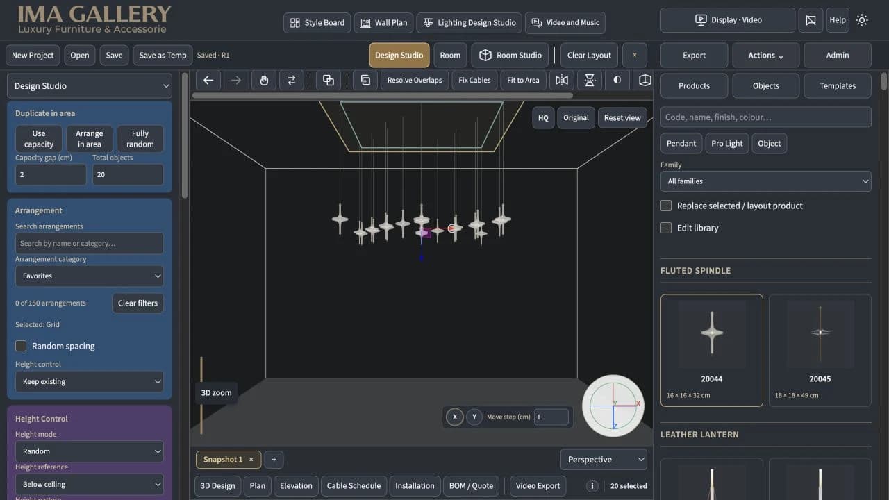 Choose products and review the 3D composition